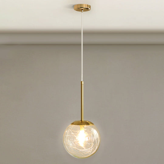 Gold Spherical Glass Pendant Ceiling Light - Modern & Elegant Bedroom Lamp / 8’ Linear