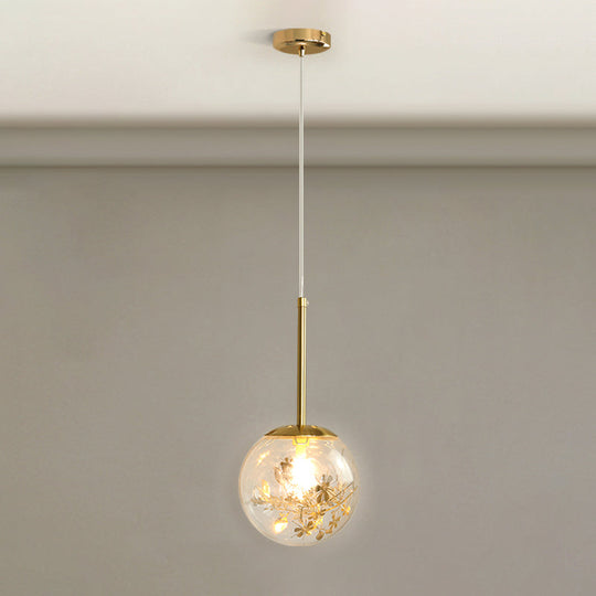 Gold Spherical Glass Pendant Ceiling Light - Modern & Elegant Bedroom Lamp / 6’ Flower