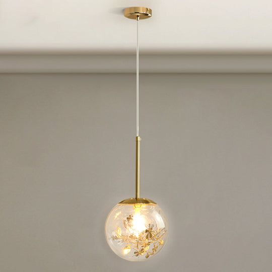 Modern Gold Spherical Glass Pendant Ceiling Light For Bedroom / 8 Flower