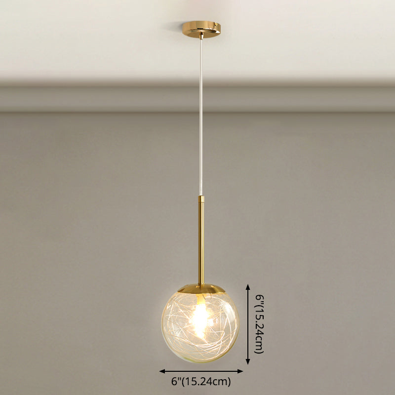 Gold Spherical Glass Pendant Ceiling Light - Modern & Elegant Bedroom Lamp