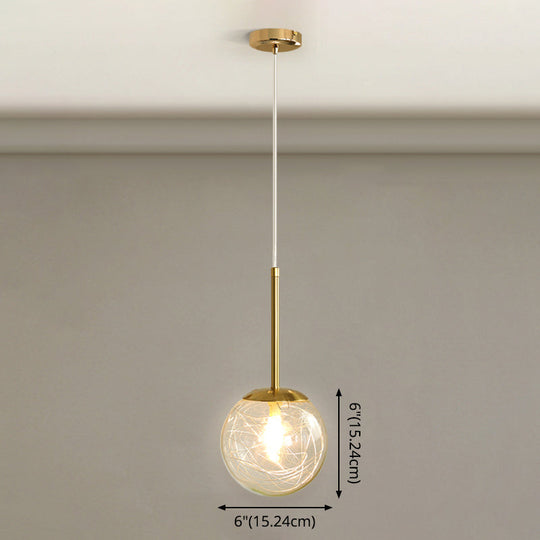 Modern Gold Spherical Glass Pendant Ceiling Light For Bedroom