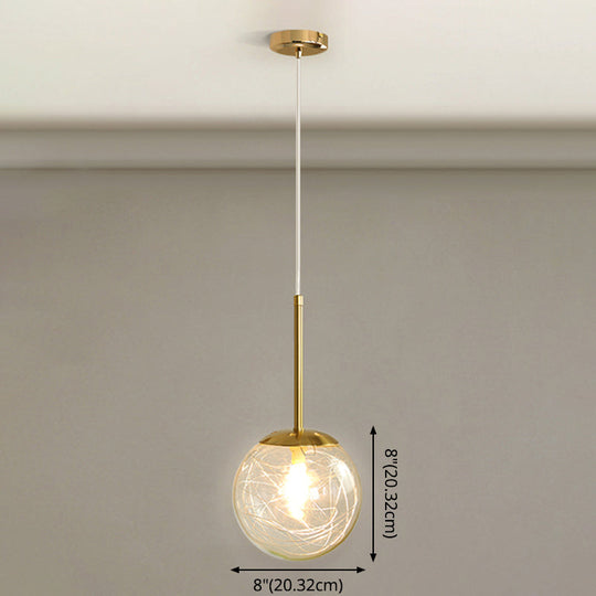 Modern Gold Spherical Glass Pendant Ceiling Light For Bedroom