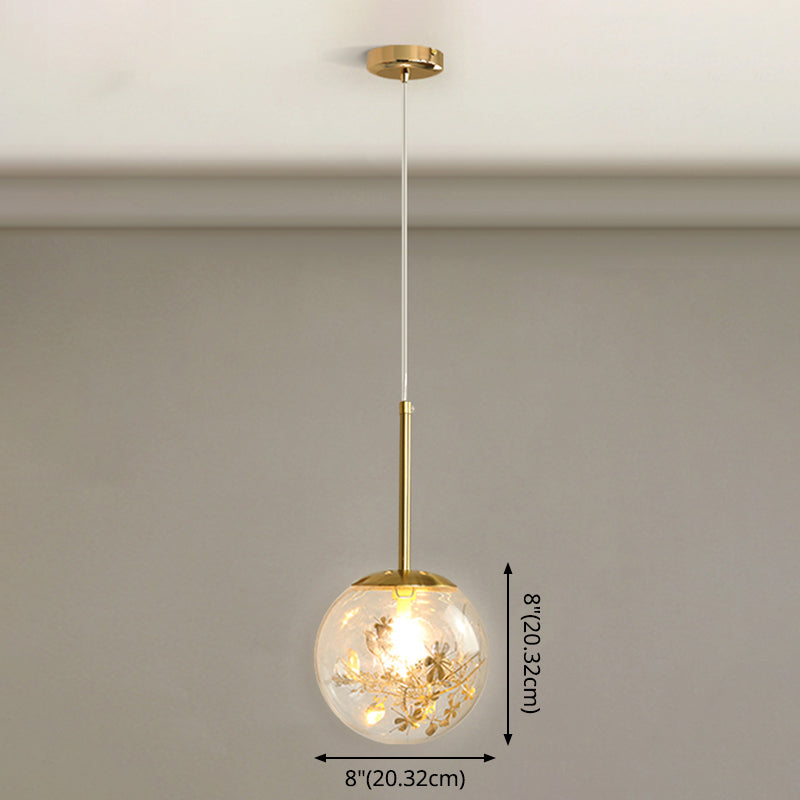 Gold Spherical Glass Pendant Ceiling Light - Modern & Elegant Bedroom Lamp