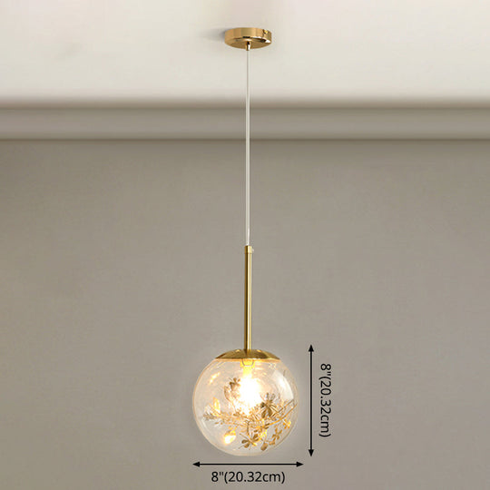 Gold Spherical Glass Pendant Ceiling Light - Modern & Elegant Bedroom Lamp