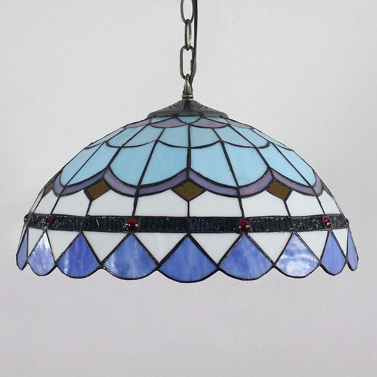 Blue Tiffany Glass Dome Hanging Lamp - 16’ Wide 1 Light
