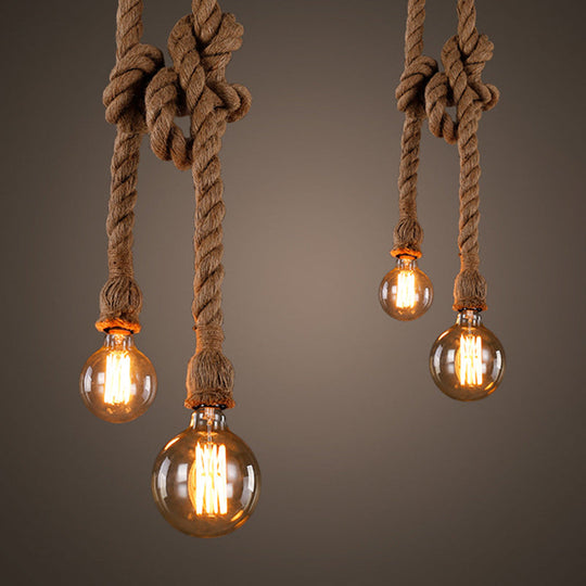 Industrial Hemp Rope Pendant Light With Exposed Bulb In Beige