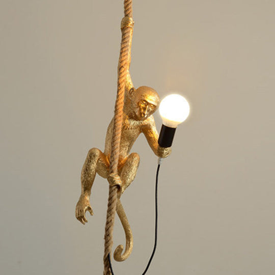 Art Deco Monkey Hanging Lamp - Kids Bedroom Pendant With 1 Light And Down Lighting Gold
