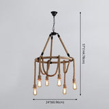 Adjustable 6-Light Industrial Rope Chandelier - Beige Ceiling Fixture