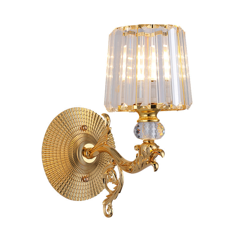 Modern Gold Tapered Wall Light Fixture - Elegant Crystal Block Sconce For Bedroom 1/2 Lights