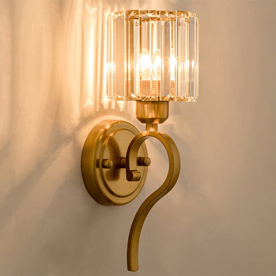 Modern Crystal Cylinder Wall Sconce With Brass Mount