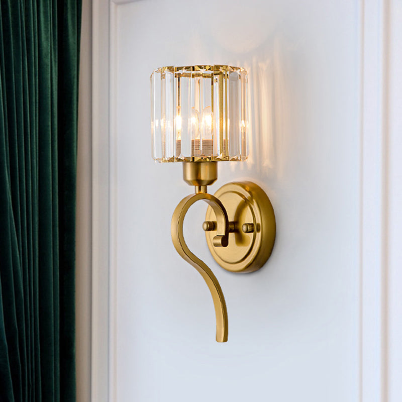 Modern Crystal Cylinder Wall Sconce With Brass Mount