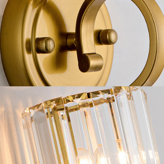 Modern Crystal Cylinder Wall Sconce With Brass Mount
