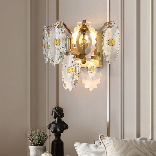 Postmodern 2-Light Wall Sconce With Clear Crystal And Green/Gold Gem Accent