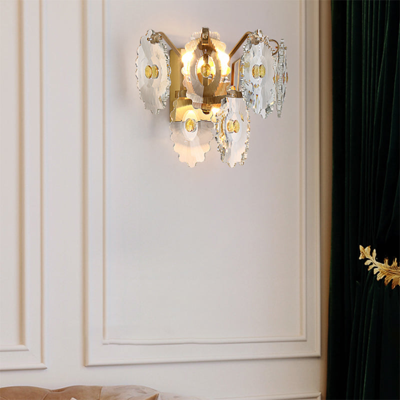 Postmodern 2-Light Wall Sconce With Clear Crystal And Green/Gold Gem Accent