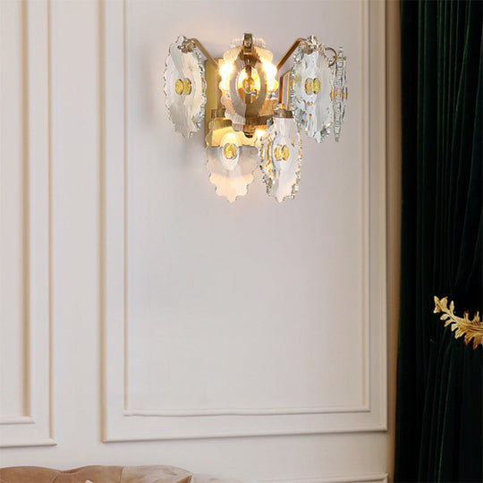 Postmodern 2-Light Wall Sconce With Clear Crystal And Green/Gold Gem Accent