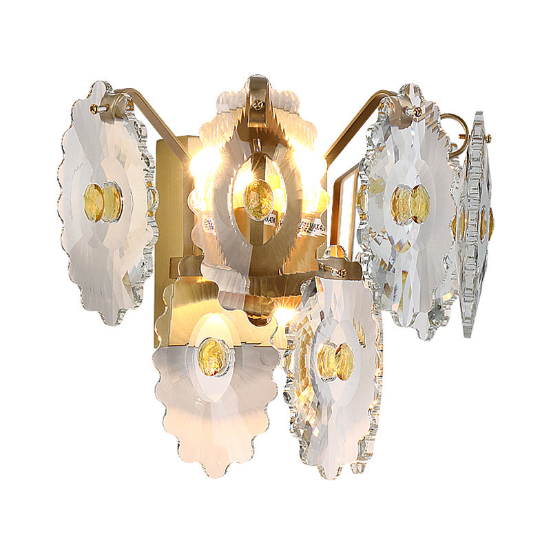 Postmodern 2-Light Wall Sconce With Clear Crystal And Green/Gold Gem Accent