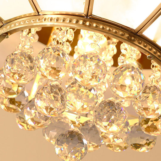Contemporary 4/6 - Light White Flared Ceiling Flush Mount With Ribbed Glass And Crystal Finial