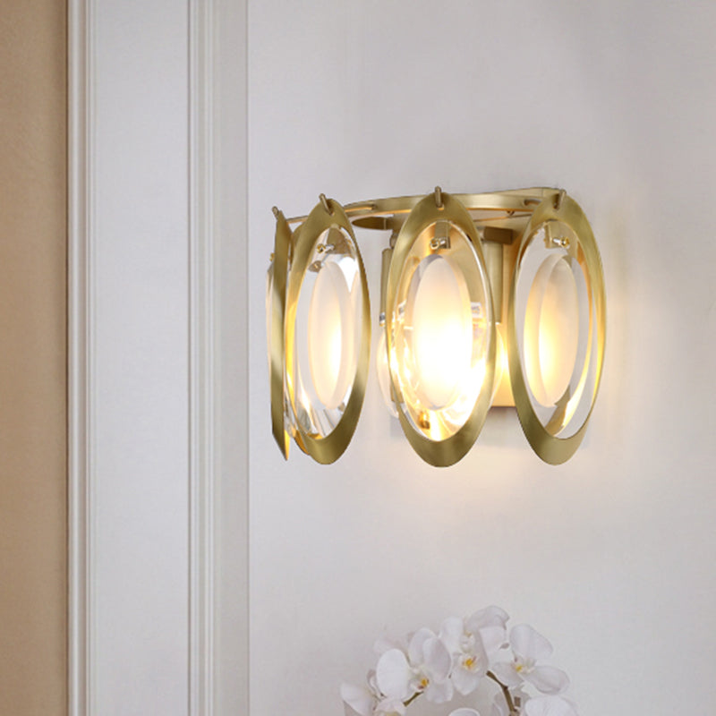 Contemporary Gold Oval Sconce With Cut Crystal Detail - Perfect Wall Fixture For Living Room