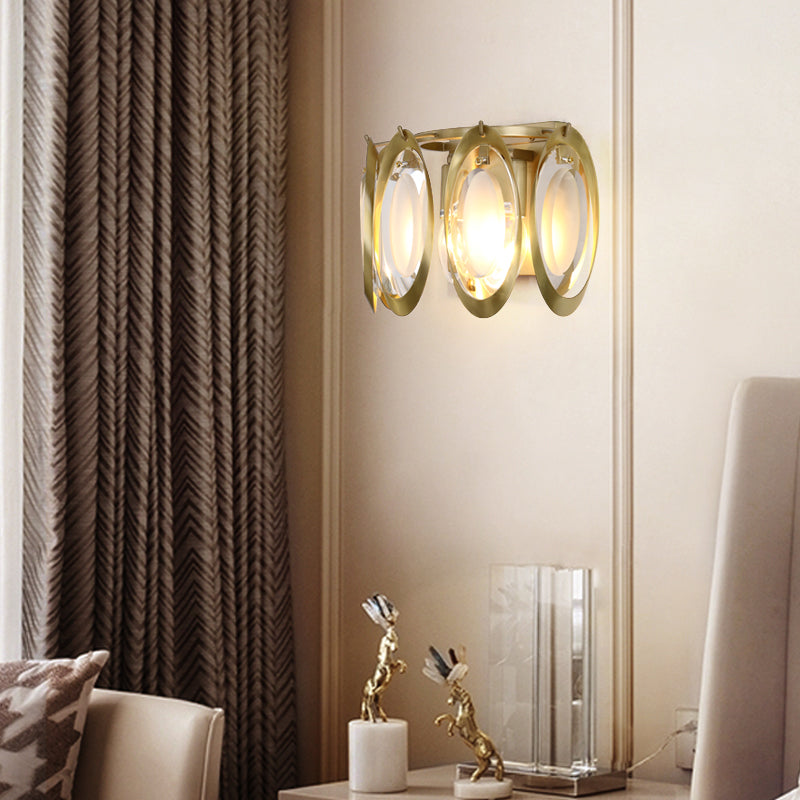Contemporary Gold Oval Sconce With Cut Crystal Detail - Perfect Wall Fixture For Living Room