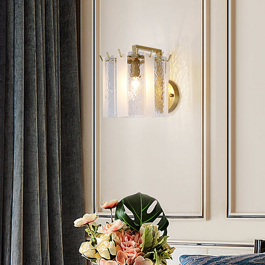 Contemporary Gold Drum Wall Sconce Light With Frosted And Waterglass - 1 Fixture