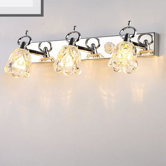 Modern Flower Shade Vanity Wall Light Fixture - Clear Glass Silver Finish 2/3 Lights Ideal For