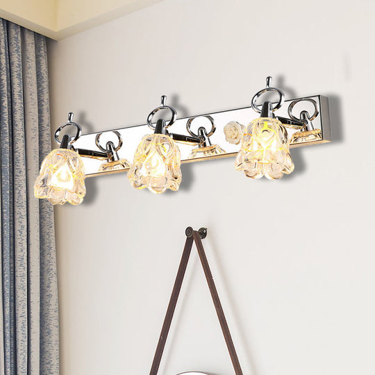 Modern Flower Shade Vanity Wall Light Fixture - Clear Glass Silver Finish 2/3 Lights Ideal For