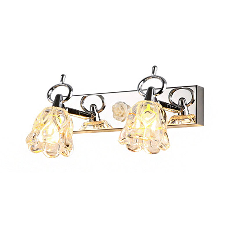Modern Flower Shade Vanity Wall Light Fixture - Clear Glass Silver Finish 2/3 Lights Ideal For
