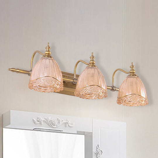 Modern Floral Wall Sconce With Amber Glass Brass Finish 2/3 Bulbs - 16.5/24.5 W / 24.5