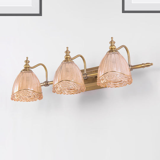 Modern Floral Wall Sconce With Amber Glass Brass Finish 2/3 Bulbs - 16.5/24.5 W