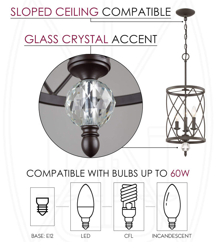 Farmhouse Trellis Cage Ceiling Chandelier With Hanging Chain - Classic Metal Light