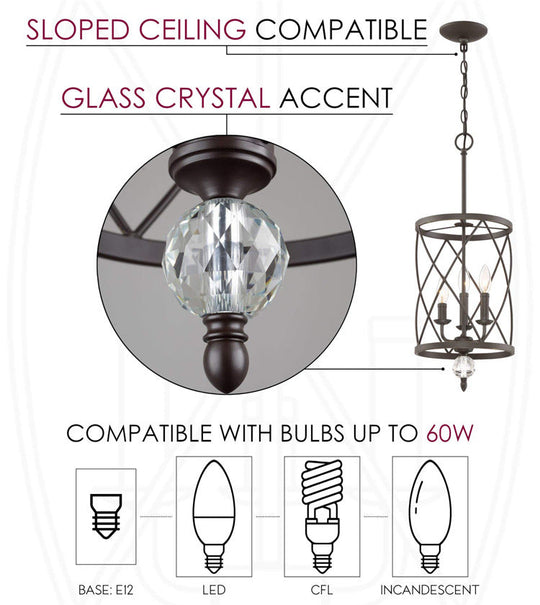 Farmhouse Trellis Cage Ceiling Chandelier With Hanging Chain - Classic Metal Light