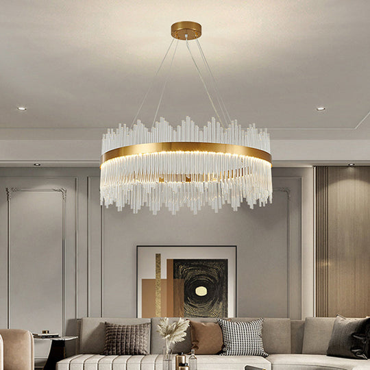 Adjustable Glass Crystal Drum Chandelier Pendant Light For Modern Living Rooms