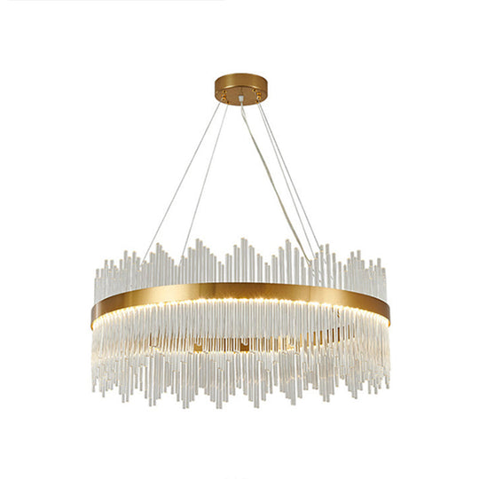 Adjustable Glass Crystal Drum Chandelier Pendant Light For Modern Living Rooms Gold / 47.5’ Round