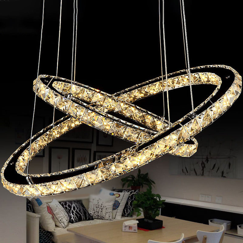 Contemporary Led Crystal Block Chandelier Pendant Light For Bedroom