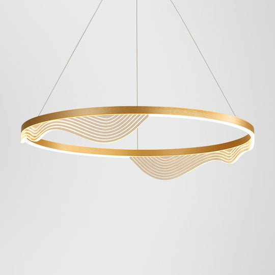 Modern Round Hanging Chandelier With Metal Suspension And Lace Decoration - Ideal For Living Room
