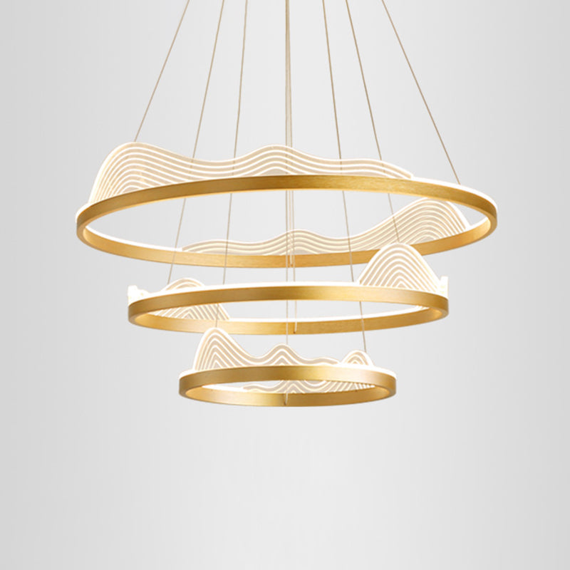 Stylish Lace-Adorned Metal Chandelier: Ultra-Modern Suspension Lighting For Living Room Gold /