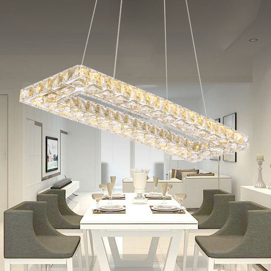 Chic Crystal Pendant Chandelier For Restaurants: Modern Rectangle Design