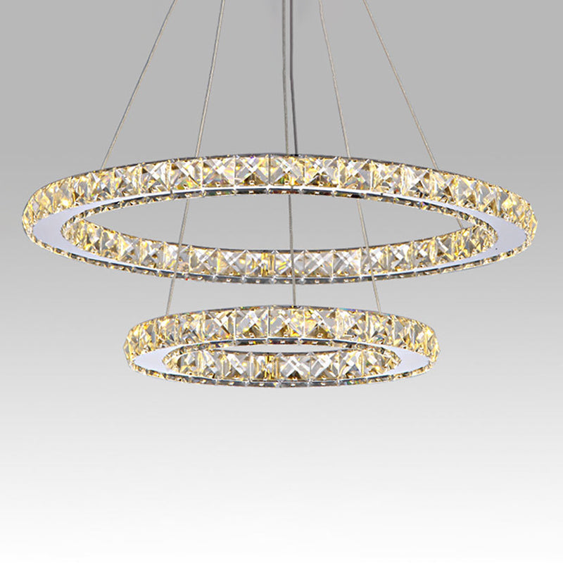 Stainless Steel Interlace Rings Pendant Light For Modern Bedrooms Clear / 12’ + 19.5’ White