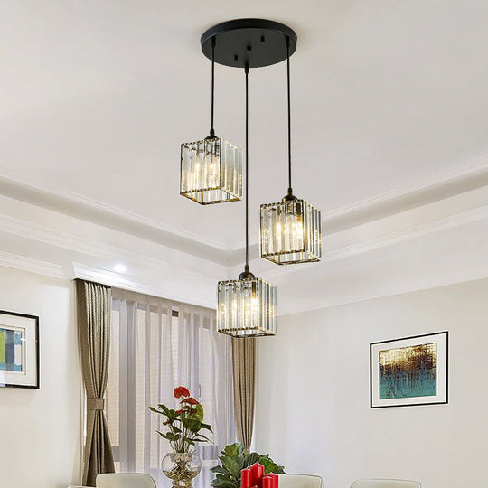 Modern Black Cylindrical Pendant Light With Crystal Shade - Stylish Suspension Lighting Fixture