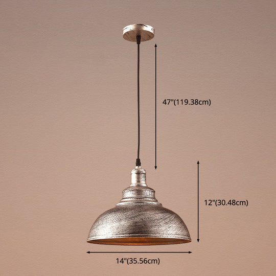 Vintage Metal Bowl Pendant Light With Painted Shade - Hanging Ceiling Fixture