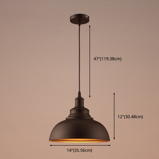 Vintage Metal Bowl Pendant Light With Painted Shade - Hanging Ceiling Fixture