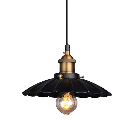 Black Scalloped Metal Pendant Lighting For Farm-Styled Coffee Shops / 10’