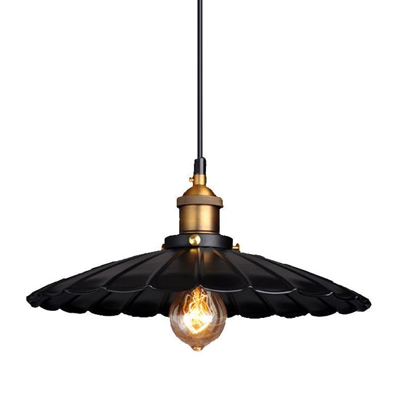 Black Scalloped Metal Pendant Lighting For Farm-Styled Coffee Shops / 16’