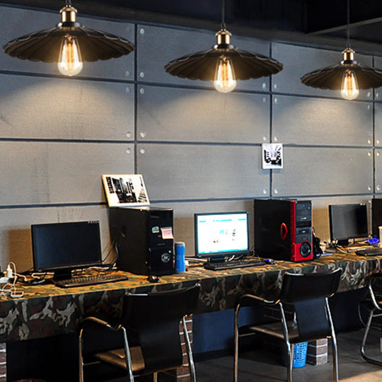 Farm Style Black Scalloped Metal Pendant Light Kit For Coffee Shops