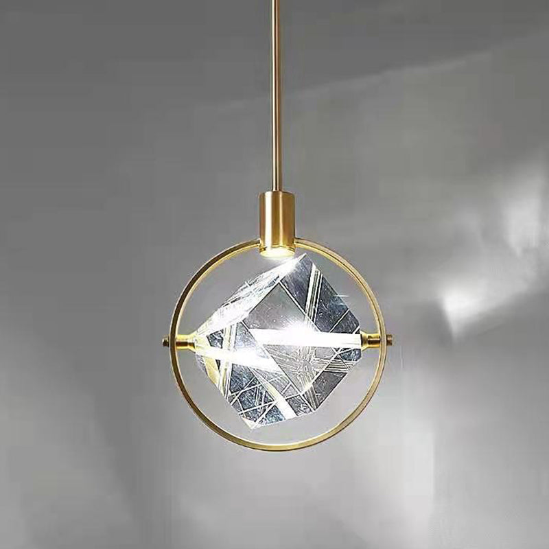 Contemporary Led Crystal Gold Ring Pendant Light Fixture - Elegant Suspension Lamp