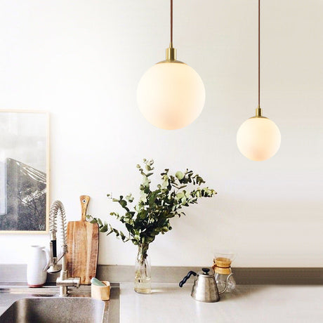 Contemporary Gold Pendant Light Fixture - Glass Spherical Hanging For Bedroom