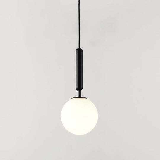 Contemporary Glass Pendant Light - Spherical Design For Lounge Black / Milk White