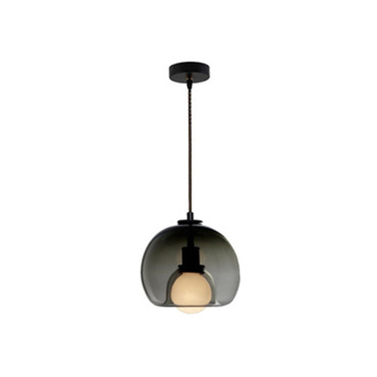 Contemporary Minimalist Glass Globe Pendant Light - Indoor Hanging Lamp Smoke Gray
