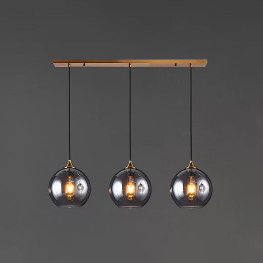 Contemporary Blown Glass Sphere Pendant Lights For Bedrooms Smoke Gray / Linear