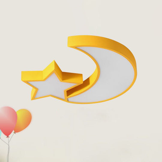 Kids Style Star And Moon Led Flushmount Ceiling Lamp Yellow / White